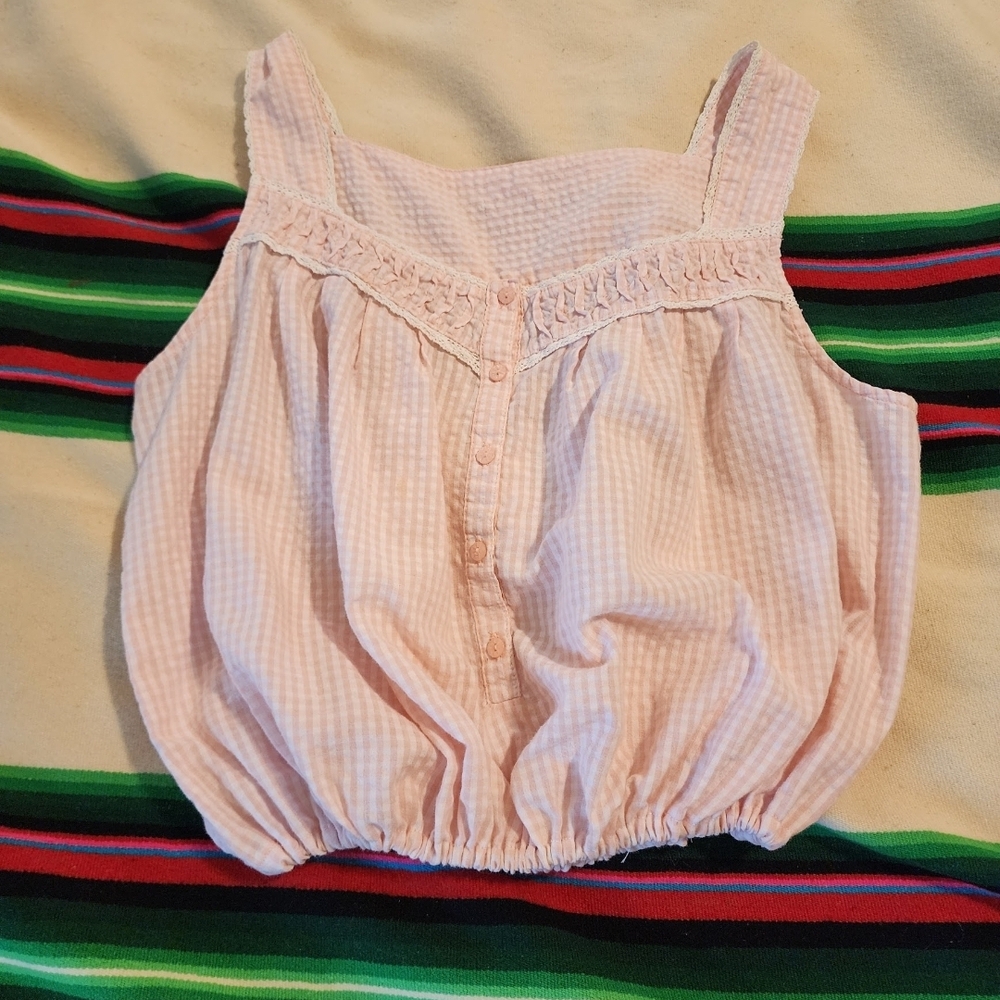 Vintage Handmade Pink Gingham Sleeveless Top